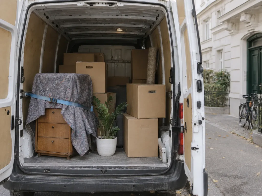 Halb beladener Transporter bei einer Kleinübersiedlung, Symbolbild