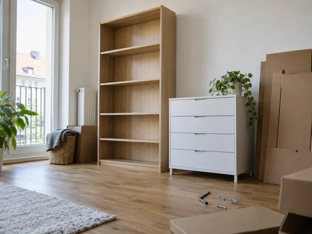 Frisch montiertes Regal und Kommode in einer Wohnung, Symbolbild für Möbelmontage
